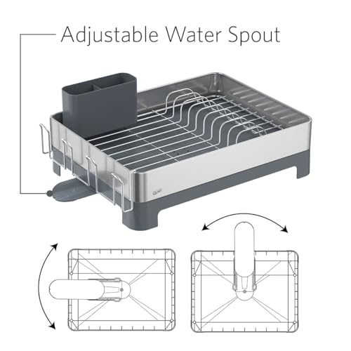 Glad Stainless Steel Dish Drying Rack - Large Space Saving Dish Drainer with Removable Cutlery Holder - Rust-Resistant Metal Rack with Adjustable Drain Spout for Kitchen Countertops, (12.6”W x 17.7”L) - size: Full Size