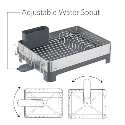 Glad Stainless Steel Dish Drying Rack - Large Space Saving Dish Drainer with Removable Cutlery Holder - Rust-Resistant Metal Rack with Adjustable Drain Spout for Kitchen Countertops, (12.6”W x 17.7”L) - size: Full Size