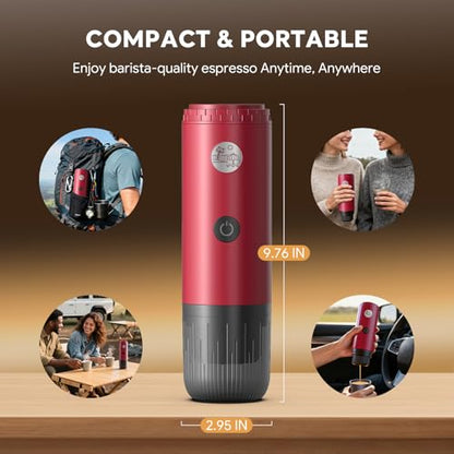 Portable Espresso Machine, Travel Coffee Maker for Camping, Car Coffee Maker Self-Heating with USB-C, 20 Bar 2-in-1 Electric Coffee Maker With Ground Coffee & NS Capsule for RV, Hiking, Office(White) - color: RED