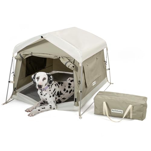 Dog Tent Cotton Fabric, Aluminum Poles and Camping Mat, Outdoor Weatherproof, Dog House Outdoor, Breathable with 2 Side Windows, Portable and Collapsible (Gray, Large) - color: Gray, size: Large, 39.4''L x 31.5''W x 26.4''H