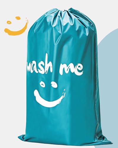 HOMEST 2 Pack XL Laundry Bags 28" x 40", Extra Large Dirty Clothes Organizer Holds 3-4 Loads, Machine Washable Drawstring Laundry Bag for Dorm, Camp, Laundromat, Family, Travel, Sky Blue - color: (Ⅰ-Wash me)Sky Blue