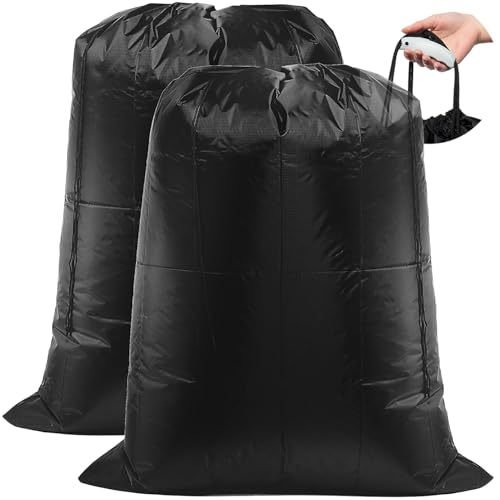 2pack Extra Large Laundry Bag 55x43.3" + Silicone Tote Handle, Heavy Duty Oxford Dirty Clothes Travel Drawstring Bags Storage Sack, Easy fit Laundry Hamper and Basket (Machine Washable, Black) - color: 2 Black