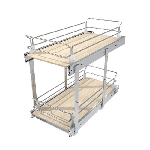 2 Tier Pull Out Cabinet Organizer 11" W X 22" D, Slide Out Drawers For Kitchen Cabinets, Pull Out Drawers For Cabinets Capacity Heavy Duty Caddy, Cabinet Pullout Shelves Wood Chrome, Pantry Storage - color: 2 Tier, size: 11''W×22''D