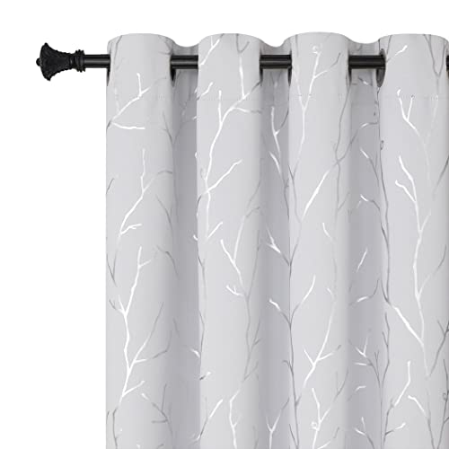 BUHUA Silver Tree Branches Printed Blackout Curtain 2 Pairs 45 Inches Length Blackout Small Window Curtains for Kitchen 38W x 45L, Greyish White - color: Greyish White, size: 38"W x 45"L (Pack of 2)