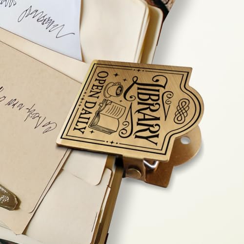 ANATTASOUL Travel Journal Clip Vintage Library Metal Book Clips, Decorative Heavy Duty Journal Clips to Hold Journal Open for Notebook, Photo, Book, Paper, Bookmark, Office Kitchen Home DIY Use - style: Library