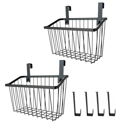 LeleCAT Grid Storage Baskets with Hooks, Over Cabinet Door Organizer, Wire Basket Hanging Storage Organizer, Kitchen Bathroom Organizer (Black, Large) - size: Large