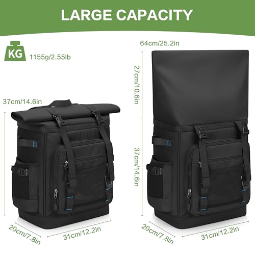 42 Can Backpack Cooler,40L Insulated Double Decker Leakproof, Waterproof Travel Cooler Backpack for Beach Camping Picnic Travel - color: black