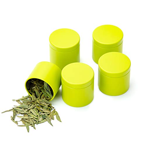 Small Tin Can Box with Airtight Lids Canister for Coffee Tea Candy Storage Loose Leaf Tea Tin Containers Storage 5 Pcs (Green, S) - color: Green, size: S=(D:1.85"*H:1.77")
