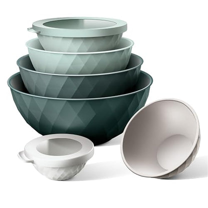 COOK WITH COLOR Mixing Bowls with Lids - 12 Piece Plastic Nesting Bowls Set includes 6 Prep Bowls and 6 Lids, Microwave Safe Mixing Bowl Set, Green Diamond - color: Green Diamond