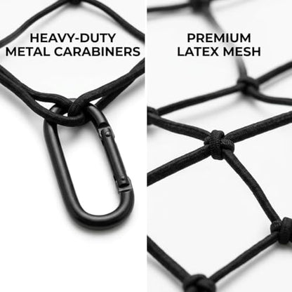 Heavy Duty Latex Cargo Net for Pickup Truck Bed 4'x6' (Stretches to 8'x12'), Bungee Mesh Truck Tie Down Net with 10 Metal Carabiners, 16ft Strap & Breathable Storage Bag - size: Medium 1.2x1.8m
