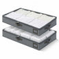 4" Low Profile Under Bed Storage Bins (2-Pack, Grey), Slim 600D Oxford Fabric Clothes Organizer Box with Reinforced Leather Handles, Sturdy Clear Lid - size: 4-Inch (2-PACK) - Slim