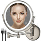 Rocollos Rechargeable Wall Mounted Lighted Makeup Mirror, 8 Inch Double-Sided LED Vanity Mirror 1X/10X Magnification,3 Color Lights Touch Screen Dimmable 360°Swivel 13 Inch Extendable - color: 8 Inch Nickel