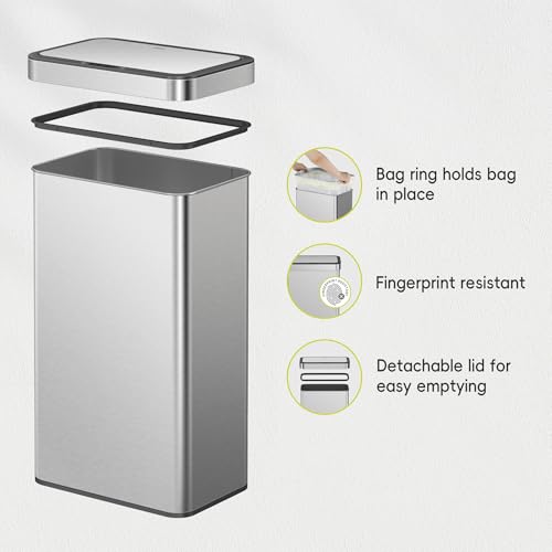 EKO Nova Sensor Trash Can, 21 Gallon/80 Liter Stainless Steel Rectangular Touchless Motion Sensor Trash Can, Matte Metallic - size: Nova 80L - Matte Metallic