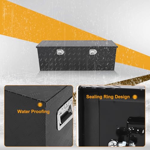 Black 48 Inch Truck Chest Tool box Heavy Duty Aluminum Stripes Plated Pick Up Truck Bed Box Waterproof RV Toolbox Storage with Side Handle and Lock Keys –48"x14"x16" - color: Black, size: 48"x14"x16"
