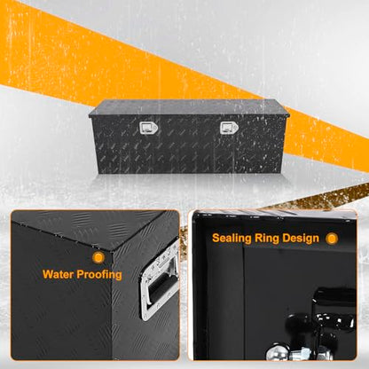 Black 48 Inch Truck Chest Tool box Heavy Duty Aluminum Stripes Plated Pick Up Truck Bed Box Waterproof RV Toolbox Storage with Side Handle and Lock Keys –48"x14"x16" - color: Black, size: 48"x14"x16"