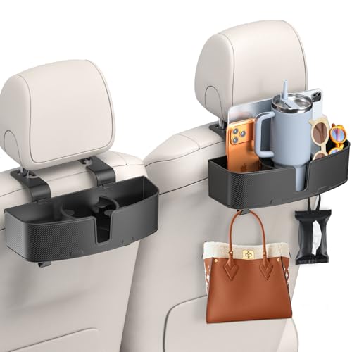 MAGJIEYX Car Headrest Cup Holder for Back Seat Organizer for Multi-Hanging Snack Storage Box with Strong Hooks for Kids and Backseat Passengers Share Rid for Travel Accessories（2-Pack） - size: 2 Pack Standard | Car Organizer