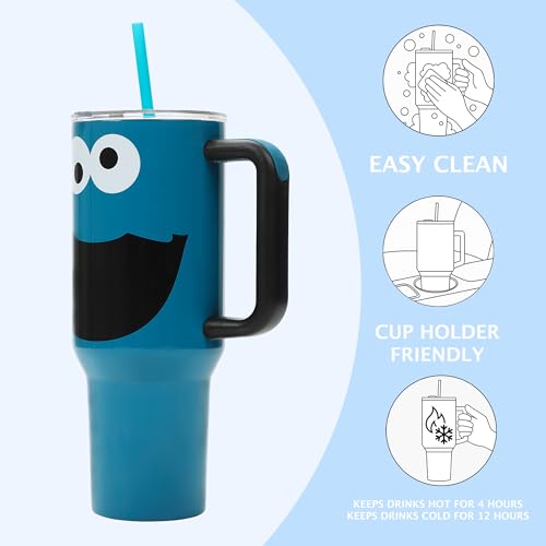 Bioworld Sesame Street Cookie Monster 40 Oz Blue Stainless Steel Tumbler with Handle - color: Cookie Monster