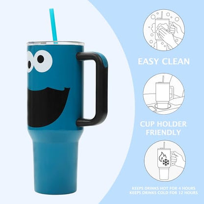 Bioworld Sesame Street Cookie Monster 40 Oz Blue Stainless Steel Tumbler with Handle - color: Cookie Monster