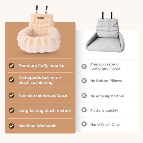 Pelsbarn Luxurious Cozy Car Bed - X-Small Luxury Travel Dog Bed with Safety Belt - Ultra Soft Faux Fur - Beige - color: Beige, size: X-Small