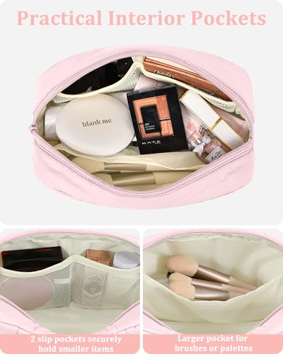 oscaurt Makeup Bag Cosmetic Bag Travel Toiletry Bag for Women Puffy Padded Cosmetic Pouch Purse Wide-open Makeup Organizer Case Travel Essentials - color: Pink