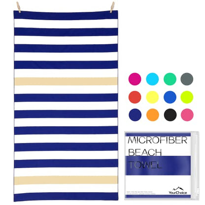Your Choice Microfiber Beach Towel, Sand-Free Quick Dry Travel Towel, Oversized Compact Lightweight Recycled Towel for Pool Camping(67"x35"/60"x30") - color: K-dark Blue&khaki Stripes, size: Extra Large(67x35")