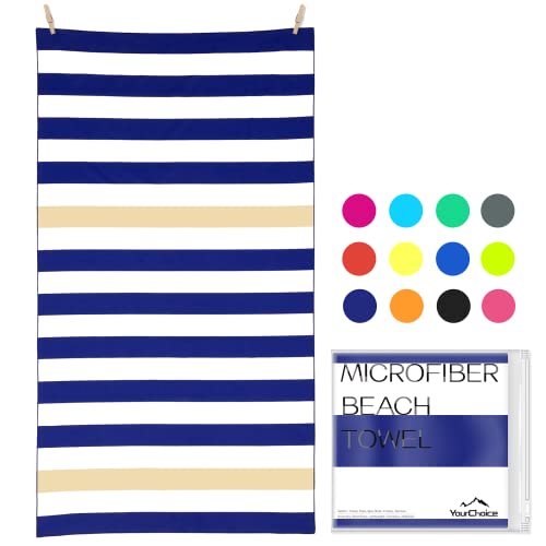 Your Choice Microfiber Beach Towel, Sand-Free Quick Dry Travel Towel, Oversized Compact Lightweight Recycled Towel for Pool Camping(67"x35"/60"x30") - color: K-dark Blue&khaki Stripes, size: Large(60x30")