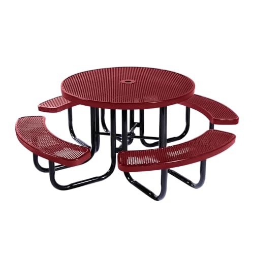 COATEDOUTDOORFURNITURE Heavy-Duty Portable Outdoor Picnic Table with Umbrella Hole, Punched Steel Commercial-Grade Patio Dining Furniture Made in America (46" Round Top, Burgundy) - color: Burgundy, size: 46 In, Round, Punched Steel