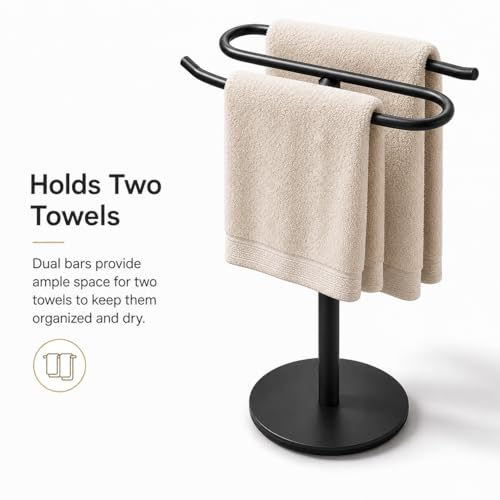 Matte Black Hand Towel Holder Stand,13 Inch Free-Standing Towel Rack, SUS304 Stainless Steel Towel Bar Rack Stand, Tower Bar for Bathroom Kitchen Vanity Countertop… - color: Matte Black