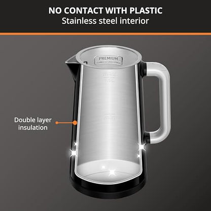 KRUPS Smart Temp Electric Kettle: 1.7L Capacity, 5 Precise Temperature Settings, Digital Display, Cool-Touch Exterior, Cordless Design for Tea and Coffee Lovers - style: Digital Kettle