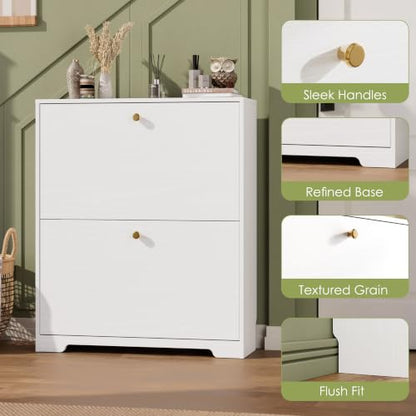 Nicetree Shoe Cabinet with 2 Flip Drawers, Narrow Shoe Organizer Cabinet, Freestanding Shoe Rack Cabinet, Modern Shoe Storage Cabinet for Entryway, Hallway, Foyer, White - color: White, style: 2-Drawers
