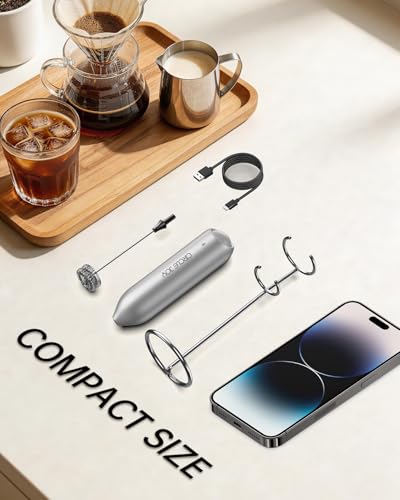 CIRCLE JOY Rechargeable Milk Frother Handheld with Stand, Dual Spring Whisk Electric Foam Maker, Detachable Hand Frother Wand Drink Mixer for Lattes, Cappuccino, Macchiato, Hot Chocolate, Silver - color: Stand Silver, size: Rechargeable