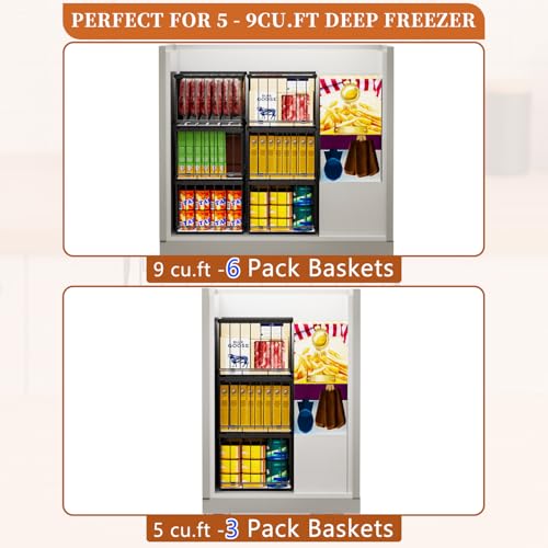 Large Freezer Organizer Bins, Upgrade Quick Expand/Collapse Feature, for 5-9 Cu.Ft Deep Freezer, 3 Pack Stackable Deep Freezer Organizer Bins, Black Wire Foldable Baskets (Black 3 Pack) - color: Black