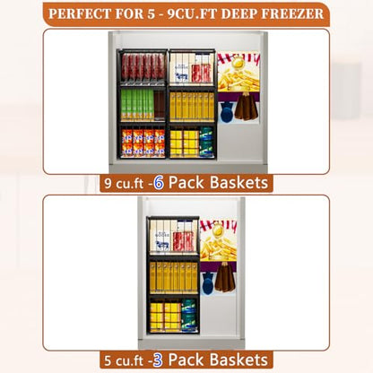 Large Freezer Organizer Bins, Upgrade Quick Expand/Collapse Feature, for 5-9 Cu.Ft Deep Freezer, 3 Pack Stackable Deep Freezer Organizer Bins, Black Wire Foldable Baskets (Black 3 Pack) - color: Black