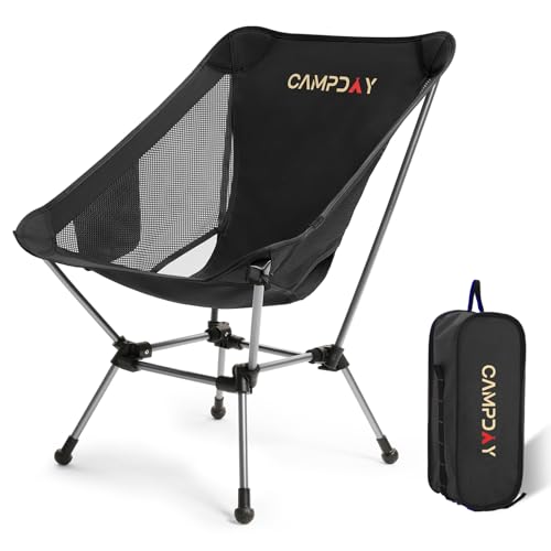 Camping Chair Portable Hiking Ultralight Backpacking Small Lightweight Folding Chair for Outdoor Camp Hunting Beach Picnic Concert, Supports 330lbs (Black,1PCS) - color: Black