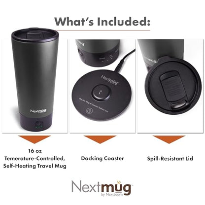 Nextmug Go - Temperature-Controlled, Self-Heating Travel Mug (Black - 16 oz.) - color: Black