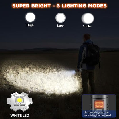 Rechargeable Flashlights with Side Light & Digital Power Display, Bright LED Flashlight with Warning Lights, 5 Modes & Waterproof for Emergency, Camping, Hiking and Home (Black - 2PCS) - color: Black - 2PCS