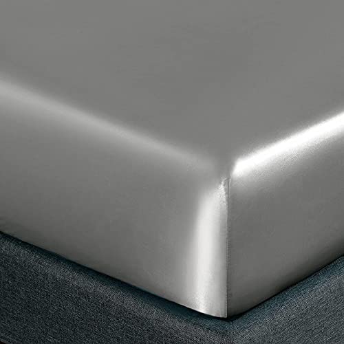 Homiest 3pcs Satin Sheets Set Luxury Silky Satin Bedding Set with Deep Pocket, 1 Fitted Sheet + 1 Flat Sheet + 1 Pillowcase (Twin XL Size, Light Grey) - color: Light Gray, size: Deep pocket - Twin XL size