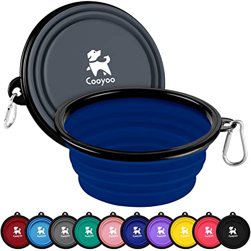 COOYOO Collapsible Dog Bowl,2 Pack Collapsible Dog Water Bowls for Cats Dogs,Portable Pet Feeding Watering Dish for Walking Parking Traveling with 2 Carabiners - color: 07#Navy+Grey, size: Small