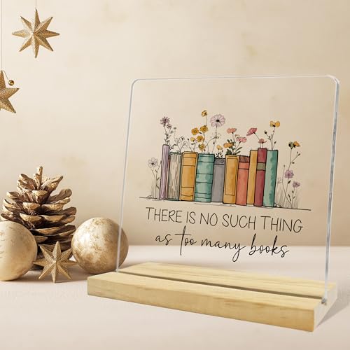 Book Lovers Gifts for Women,There Is No Such Thing As Too Many Books Acrylic Desk Plaque,Reading Gift for Readers,Bookworm - color: Dark blue