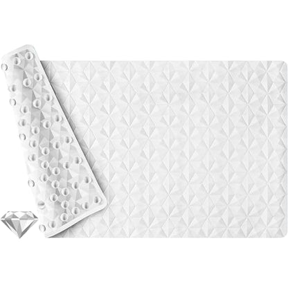Non Slip Bathtub Mat for Bath Tub Shower - Natural Rubber Mat with 241 Suction Cups - Soft Bathroom Safety Mat - Unique Diamond Pattern - Fatigue Relief - Machine Washable - 16 × 28 Inch - color: White, size: 28" x 16" (Rectangular)