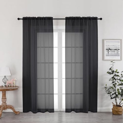 OWENIE Black Sheer Curtains, Sheer Curtains 78 inch Length 2 Panels Set, Rod Pocket Voile Fimly Sheer Drapes for Living Room/Bedroom, 2pcs, Each 42" W x 78" L, Black - color: Black, size: 42"W x 78"L (Pack of 2)