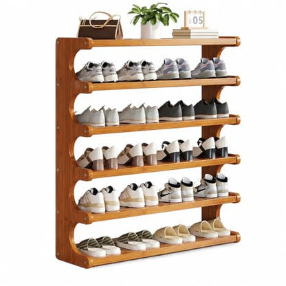 5/6 Layer Wood Grain Shoe Rack Free Standing Space Saving Multi Layer Storage Organizer Easy Assemble Self Supporting Shoe Storage Shelf for Closet Bedroom Entryway - size: 5th floor