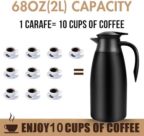 68oz Thermal Coffee Carafe, Airpot Insulated Coffee Urns Stainless Steel Vacuum Thermal Pot Dispenser for Coffee, Hot Water, Tea, Hot Beverage - Keep 12 Hours Hot, 24 Hours Cold (2 Pack Black) - color: Black Black