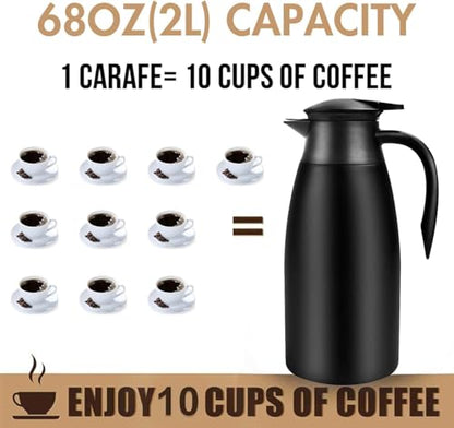 68oz Thermal Coffee Carafe, 2 Pack Airpot Insulated Coffee Urn Stainless Steel Vacuum Thermal Pitchers for Coffee, Hot Water, Tea, Beverage - Keep 12 Hours Hot, 24 Hours Cold (Silver, Matte Black) - color: Silver, Matte Black