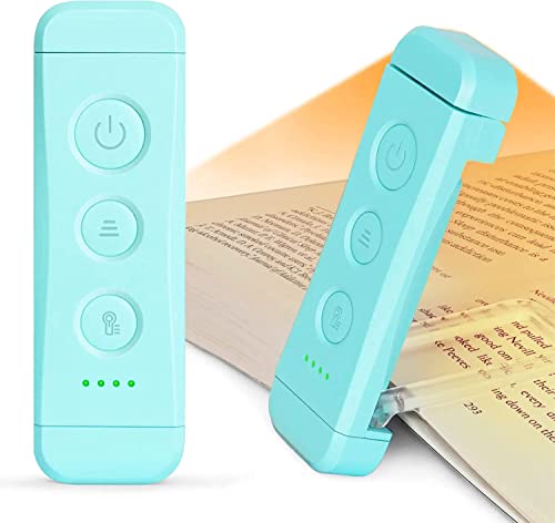 Glocusent USB Rechargeable Book Light, Portable Clip-on LED Reading Light, Reading Lights for Books in Bed with 3 Amber Colors & 5 Brightness Dimmable, Compact & Long Lasting, Perfect for Book Lovers - color: Blue
