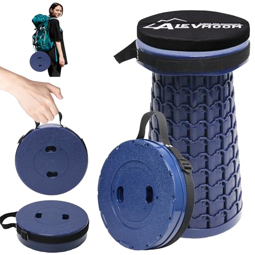 ALEVMOOM Upgraded Collapsible Stool with Thickened Cushion 18.1",600Lbs Max Weight Wider & Taller Pop Up Stool, Heavy Duty Portable Retractable Folding Chair or Travel Foot Rest for Camping & Outdoors - color: Navy Blue, size: 10.24*10.24*18.1 IN