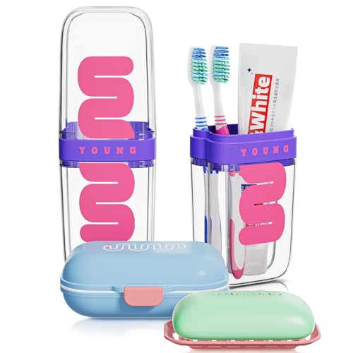 VITVITI Travel Soap Case Container, Portable Toothbrush Travel Case Dish Tray, 7.88 Inch Toothpaste Traveling Toothbrush Holder Set with Cover for Trip/Bathroom/Camping, Purple - color: Purple