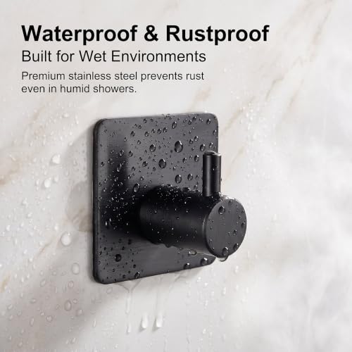 Fotosnow Black Adhesive Wall Hooks, 15lbs Stainless Steel Heavy Duty No Drill Towel Hooks for Bathroom Kitchen Home Hanging Robe Coat Hanger-6 Packs - color: Black-6 Pack
