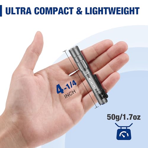 WORKPRO Rechargeable Pen Light, Mini Flashlight, 2 Pack Ultra-Compact EDC Flashlight, Pocket Flashlight with Clip, Memory Function and 2 x USB C Cable Included, Gray - color: Gray