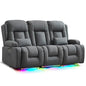 URRED Power Loveseat Recliner Sofa with Massage and Heat, Wall Hugger Reclining Loveseat with Console, RV Couch Home Theater Seating with LED Lights for Living Room (Blue Grey, 76.8" - 3 Seats) - color: Blue Grey, size: 76.8" - 3 Seats